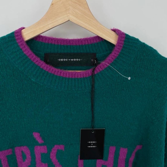 Code x Mode Tres Chic Green Crewneck Sweater Mediu - Picture 2 of 5